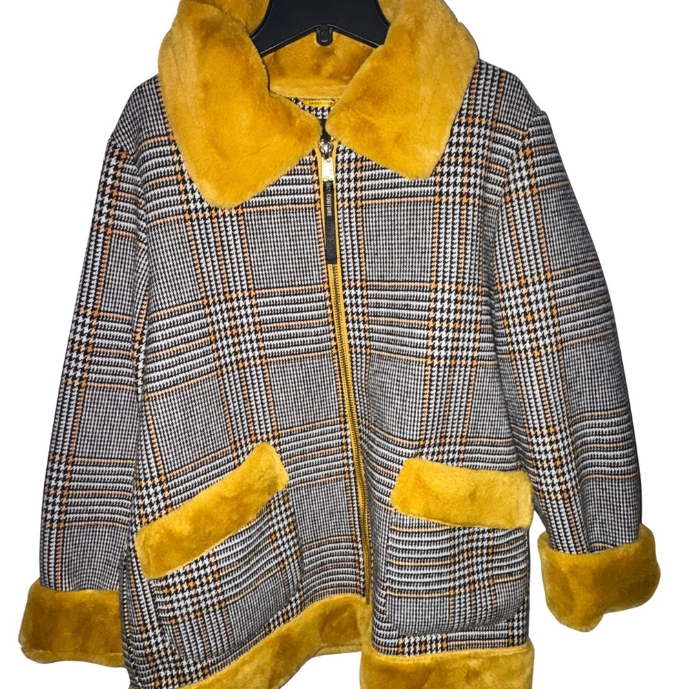 Juicy Couture Black Label Plaid Jacket with Faux Fur Trim